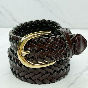 Brown Braided Woven Genuine Leather Belt Size Medium M Kids Youth